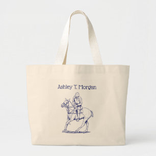 Bolsa Tote Grande Jogador de Polo Estilizado a Cavalo Desenho #2 Azu