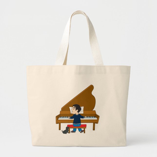 Bolsa Tote Grande Jogador e cão de piano (Frente)