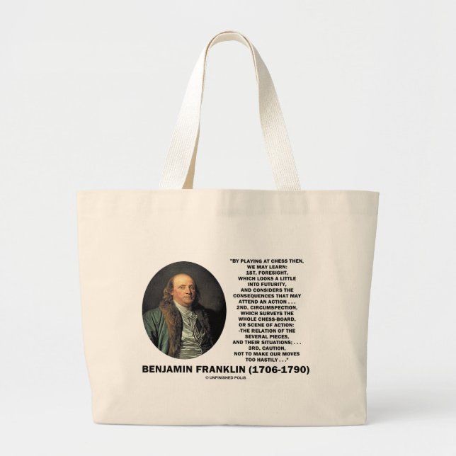 Bolsa Tote Grande Jogando Chess Caution Benjamin Franklin Cote (Frente)