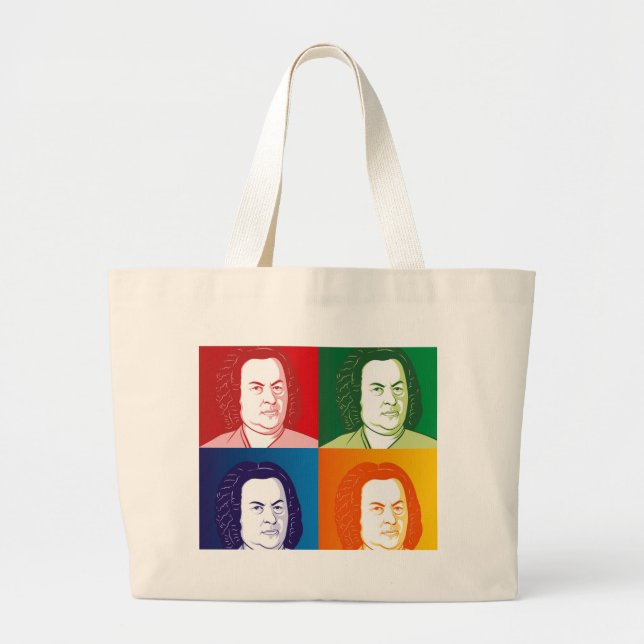 Bolsa Tote Grande Johann Sebastian Bach no estilo cartoon (Frente)