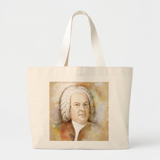 Bolsa Tote Grande Johann Sebastian Bach Portrait em bege (Frente)