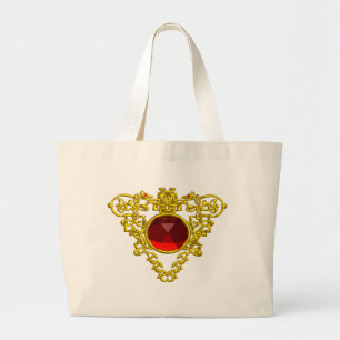 BOLSA TOTE GRANDE JÓIA CELTA DOURADO DO CORAÇÃO COM A PEDRA PRECI