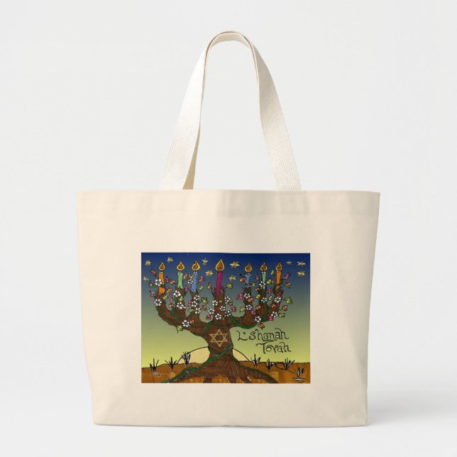 Bolsa Tote Grande Judaica L'shanah Tovah Tree Of Life Gifts Apparel (Frente)