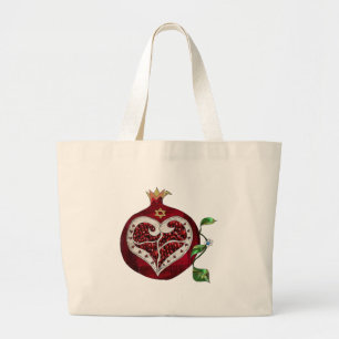 Bolsa Tote Grande Judaica Pomegranate Heart Hanukkah Rosh Hashanah