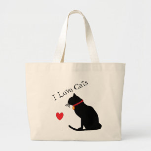 Bolsa Tote Grande Jumbo eu amo o coração vermelho dos gatos e o