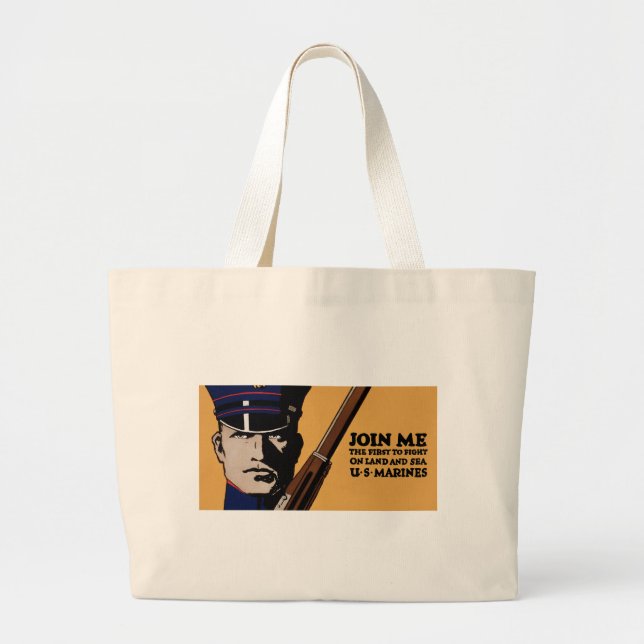 Bolsa Tote Grande Junte-se a mim ~ Fuzileiros dos EUA (Frente)