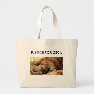 Bolsa Tote Grande Justiça para Cecil o leão com seu Cub
