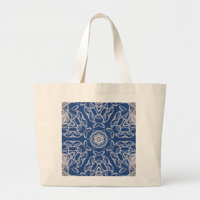 Bolsa Tote Grande Kaleidoscope Azul brilhante, Branco, Estrela Solte (Frente)