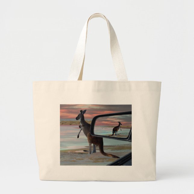 Bolsa Tote Grande Kangaroo Seeft Breezes Illusion Art, (Frente)