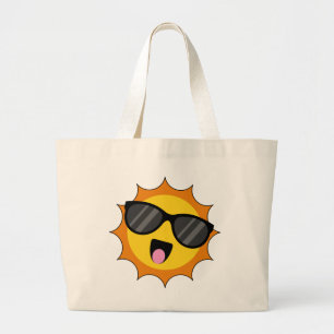 Bolsa Tote Grande Kawaii Happy Sun com óculos escuros