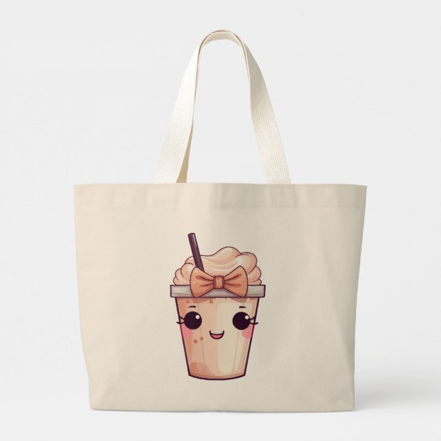 Bolsa Tote Grande Kawaii Smiling Frappe (Verso)