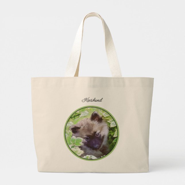 Bolsa Tote Grande Keeshond Painting Puppy na Arte Original do Jardim (Verso)