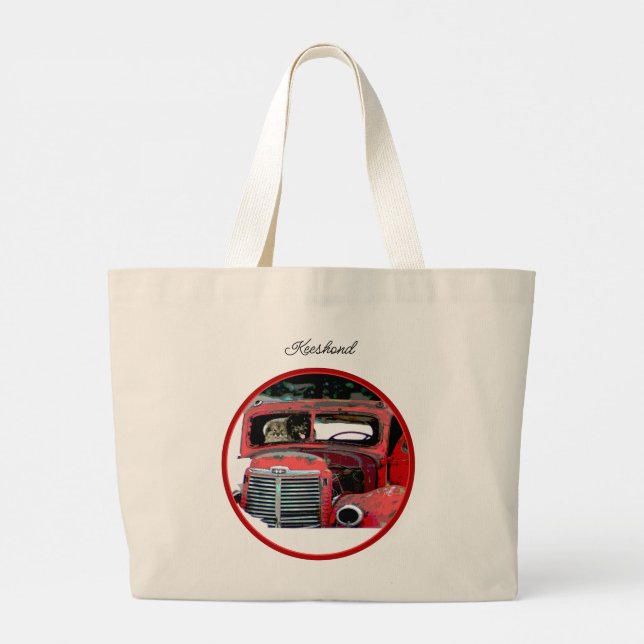 Bolsa Tote Grande Keeshond Pintando a Arte de Cão Vermelho Velho (Verso)