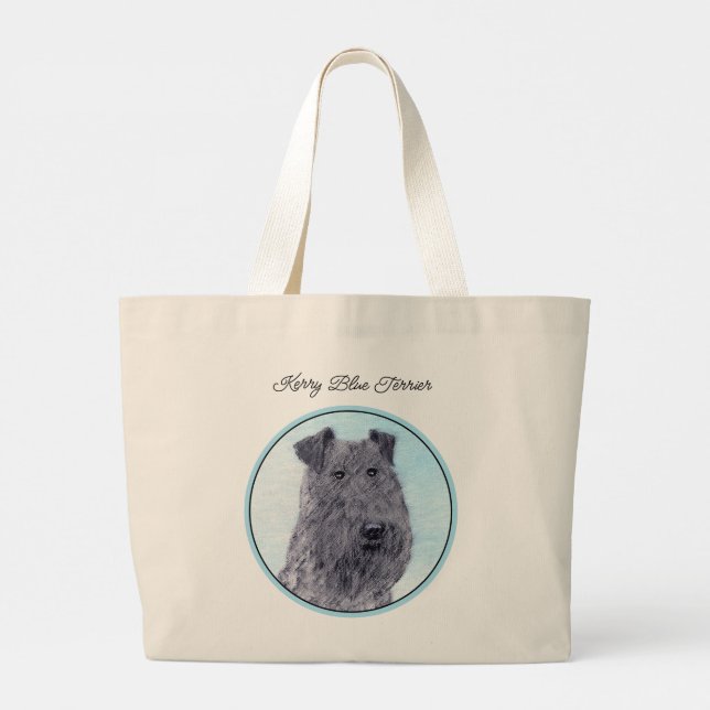 Bolsa Tote Grande Kerry Blue Terrier pintando uma pintura cãozinha o (Verso)