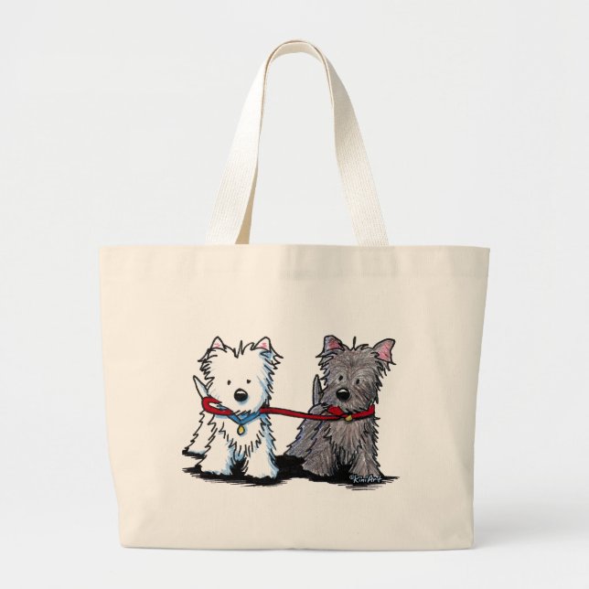 Bolsa Tote Grande KiniArt Terrier Walking Buddies (Frente)