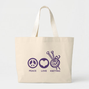 Bolsa Tote Grande Knitting Peace Love