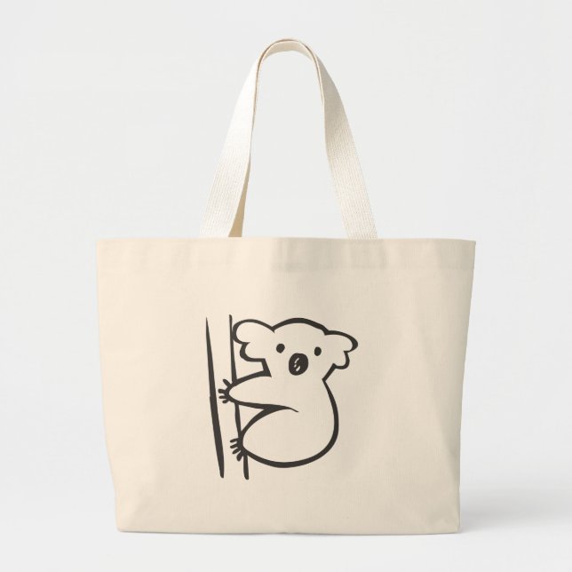 Bolsa Tote Grande Koala novo em uma árvore no esboço preto e branco (Frente)