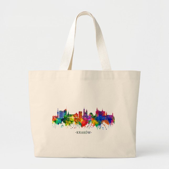 Bolsa Tote Grande Krakow Polônia Skyline (Frente)