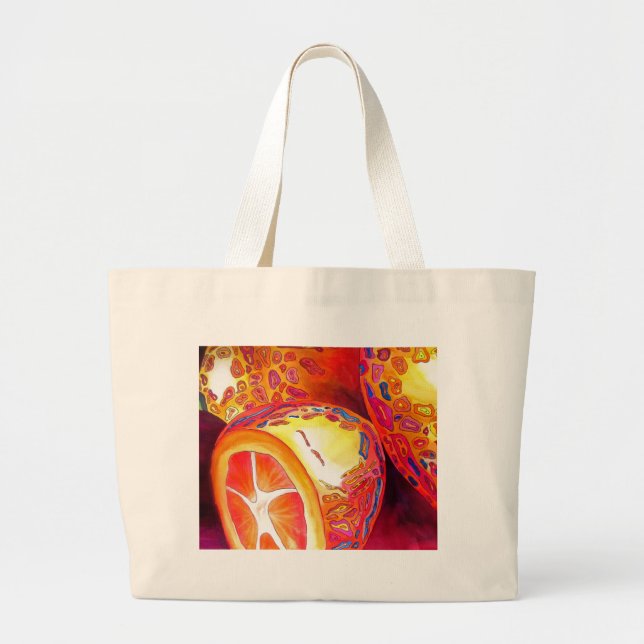 Bolsa Tote Grande Kumquats laranja cítrica aquarela arte de fruta (Frente)