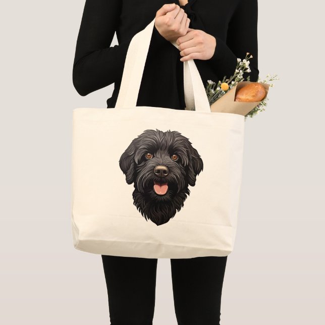 Bolsa Tote Grande Labradoodle Black Dog (Frente (produto))