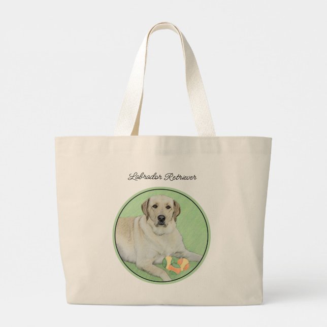 Bolsa Tote Grande Labrador Amarelo - Impressão de Retriever e Tênis (Verso)