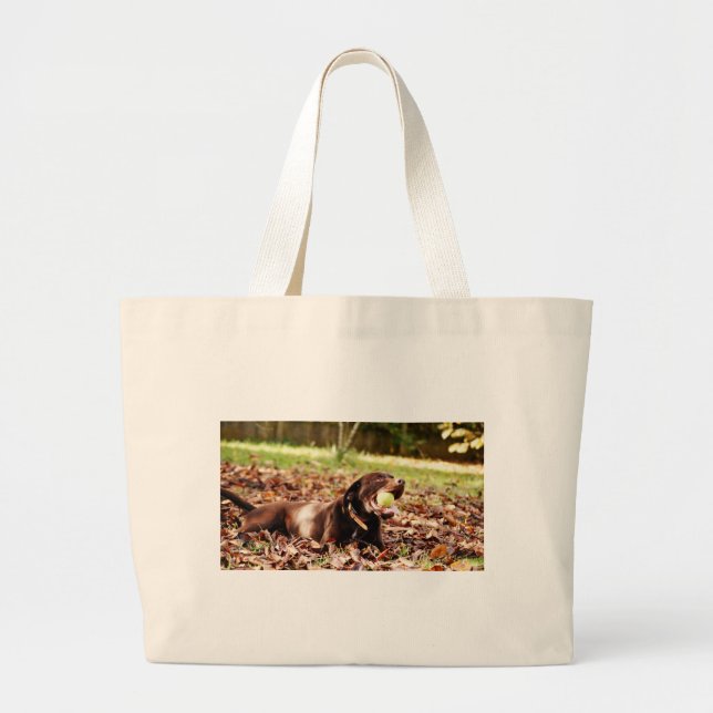 Bolsa Tote Grande Labrador Chocolate Brincando Com Bola (Frente)