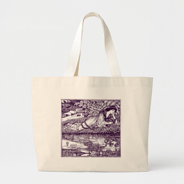 Bolsa Tote Grande Lady Reading ao lado de um lago (Frente)