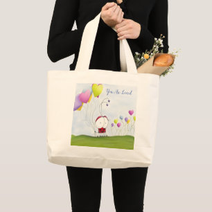 Bolsa Tote Grande Ladybug encantador com balões coloridos