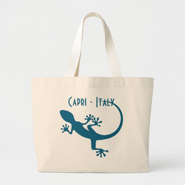 Bolsa Tote Grande Lagarto azul, geko - Faraglioni, Capri, Itália (Frente)