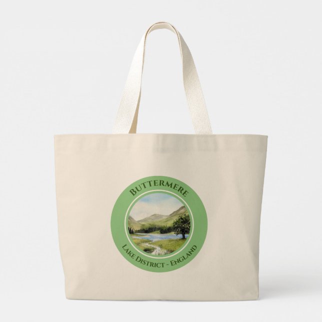 Bolsa Tote Grande Lago Buttermere, Cumbria, England Watercolor (Verso)