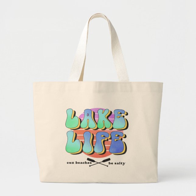Bolsa Tote Grande Lago retrógrado bonito vida palavra arte salgada p (Frente)