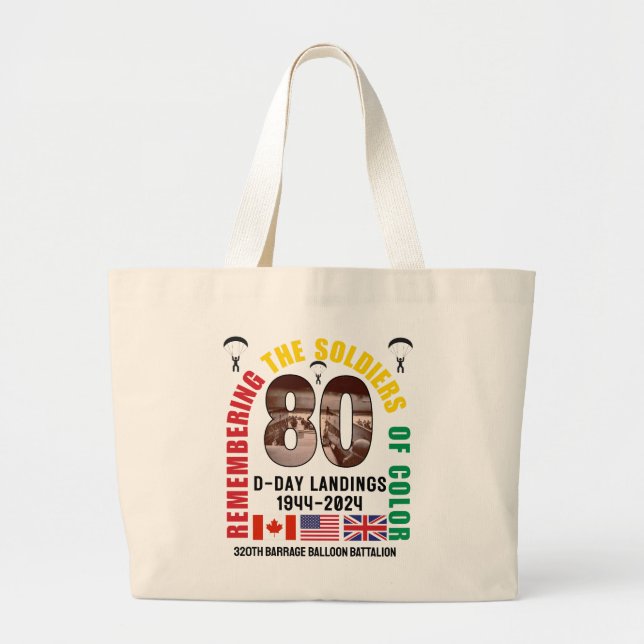 Bolsa Tote Grande LANDINGS 80 Aniversário afro-americanos (Frente)