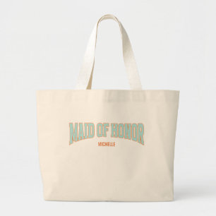 Bolsa Tote Grande Laranja + Azul-menta Brilho Falso Varsity DAMA DE