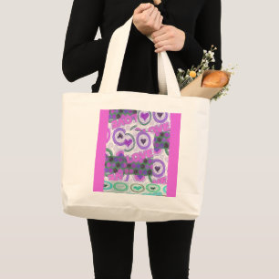 Bolsa Tote Grande Legal Corações Adoráveis Rosa