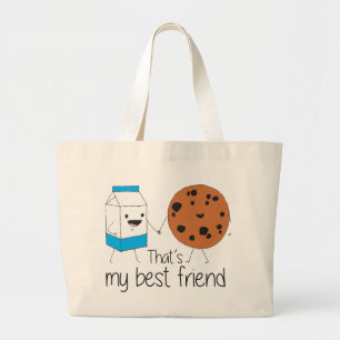 Bolsa Tote Grande Leite e Cookies Melhores Amigos BFF Amizade Arte