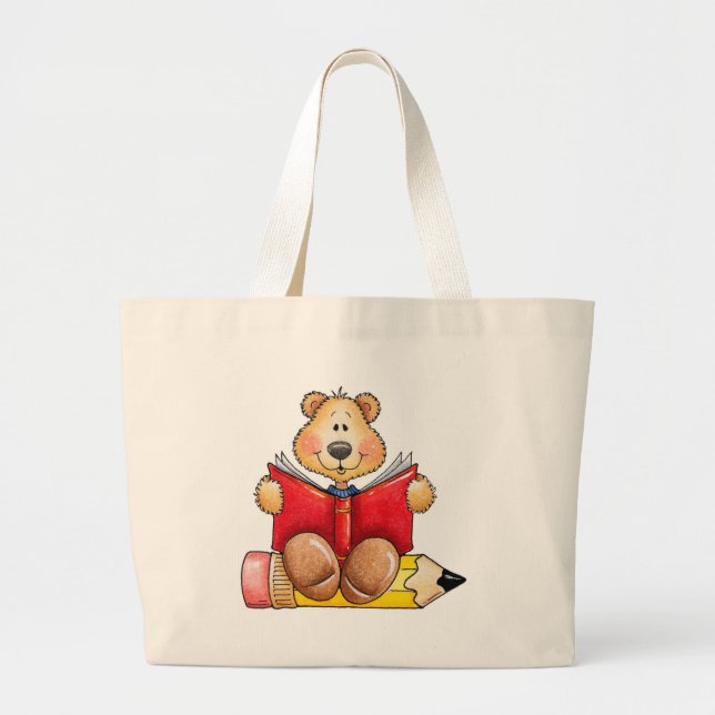 Bolsa Tote Grande Leitura do urso de ursinho (Frente)