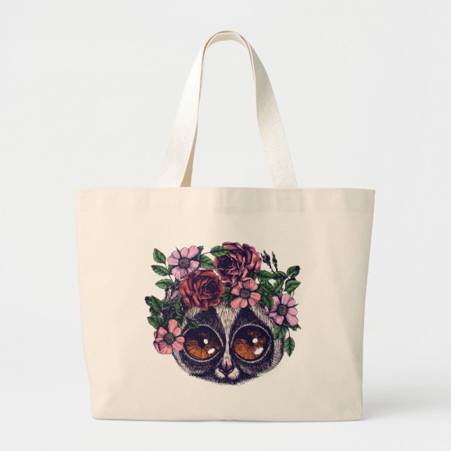 Bolsa Tote Grande Lemur floral doce (Frente)