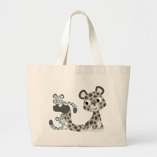 Bolsa Tote Grande Leopardo de neve dos desenhos animados e saco de