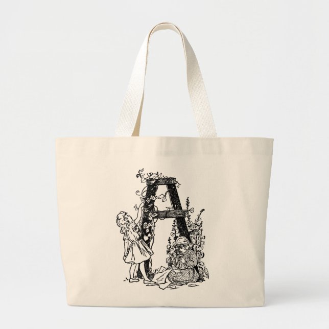 Bolsa Tote Grande Letra A no Jardim - Saco (Frente)