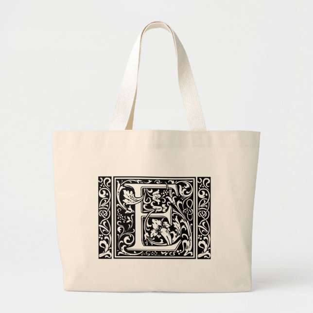 Bolsa Tote Grande Letra E Monograma Medieval Art Nouveau (Frente)