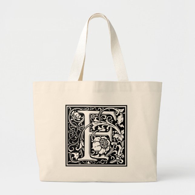 Bolsa Tote Grande Letra F Monograma Medieval Art Nouveau (Frente)