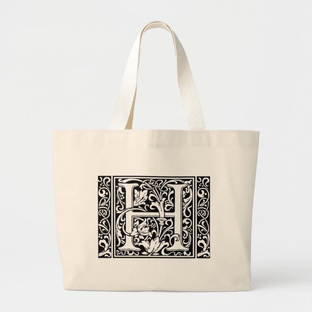 Bolsa Tote Grande Letra H Monograma Medieval Art Nouveau (Frente)