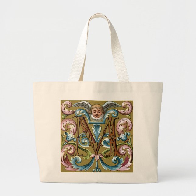 Bolsa Tote Grande Letra "M" com anjo - Saco (Frente)