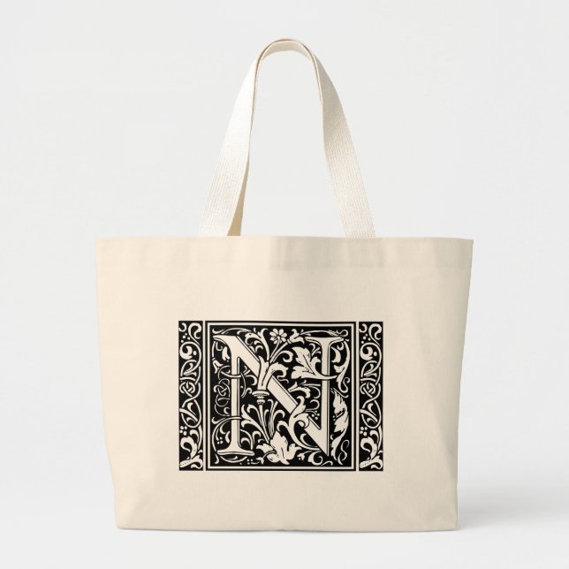 Bolsa Tote Grande Letra N Monograma Medieval Art Nouveau (Frente)