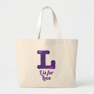 Bolsa Tote Grande Letra Roxa L é para Monograma de Amor
