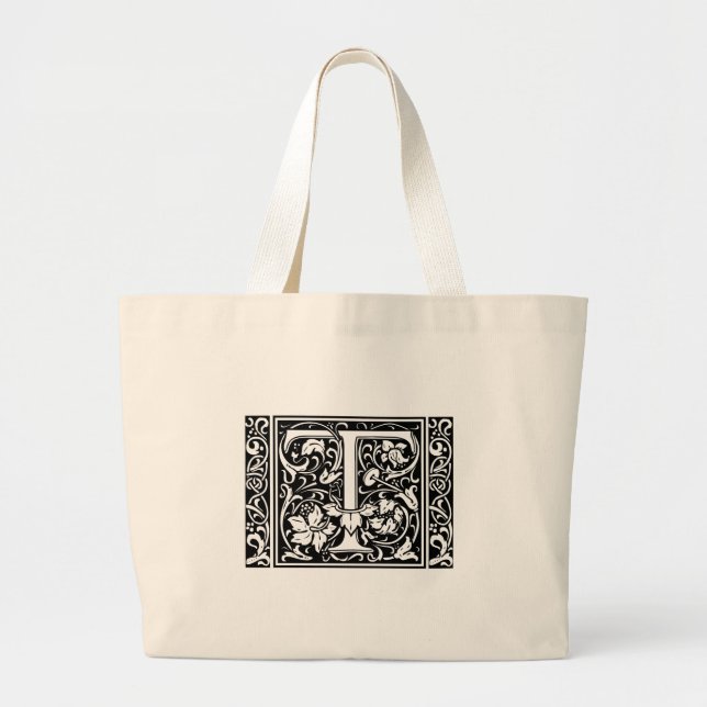 Bolsa Tote Grande Letra T Monograma Medieval Art Nouveau (Frente)