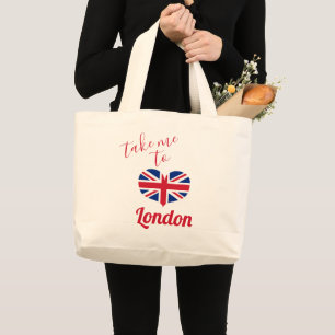 Bolsa Tote Grande Leve-me para Londres Heart Shaped UK Flag Union Ja