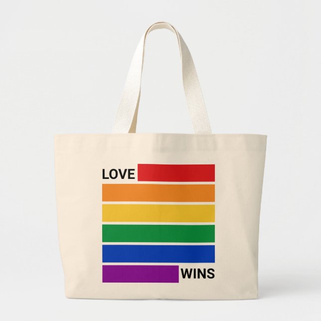 Bolsa Tote Grande LGBTQ Rainbow, Love Win (Frente)