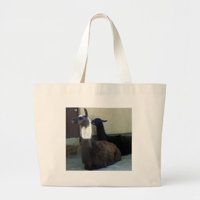 Bolsa Tote Grande Lhamas como imagem do zoológico (Frente)
