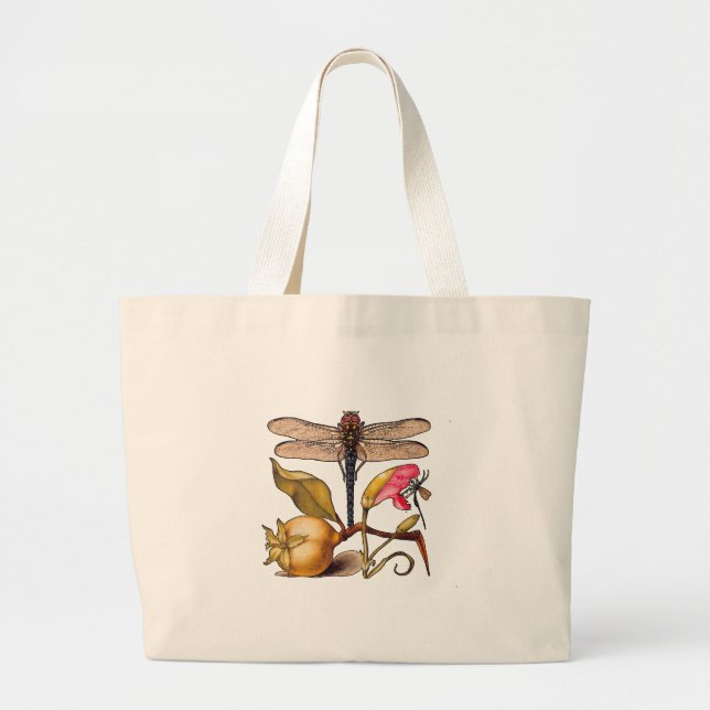 Bolsa Tote Grande Libélula Arte Botânico da Natureza Hoefnagel (Frente)